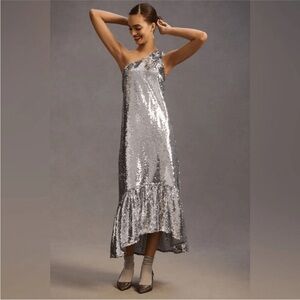 Anthropologie Maeve One-Shoulder Sequin Maxi Dress  NWT XS